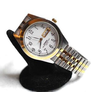 Omni Ltd Quartz Silver/Gold Tone Metal Stretch Band New Battery Watch